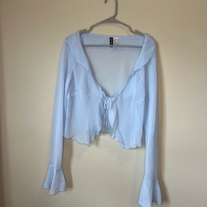 Blue sheer tie in front top